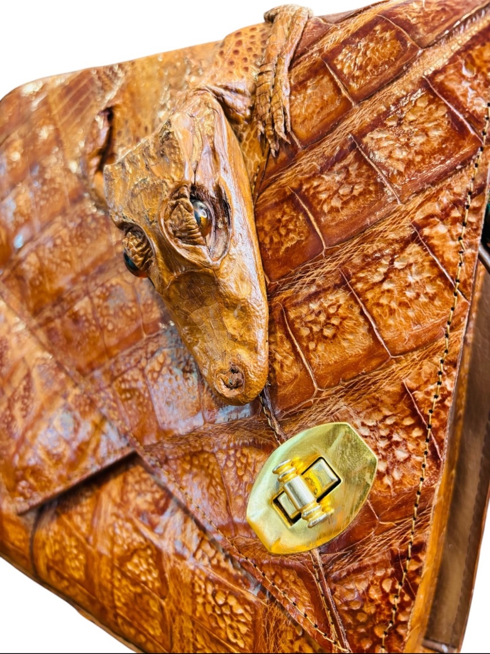 Vintage Crocodile Skin Shoulder Bag in Rich Brown - Picture 9 of 11